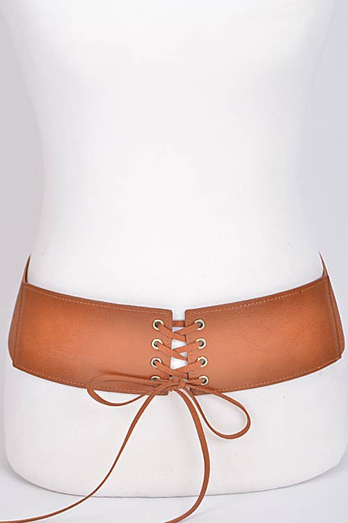 Camel Corset Belt With Ribbon Detail