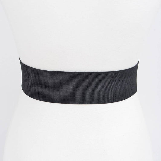 CURVY Black & Gold Rhinestone Buckle Elastic Belt