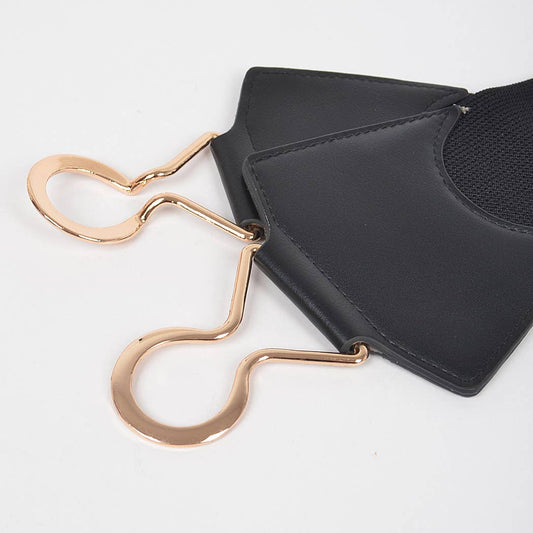 CURVY Black Faux Leather Elastic Belt