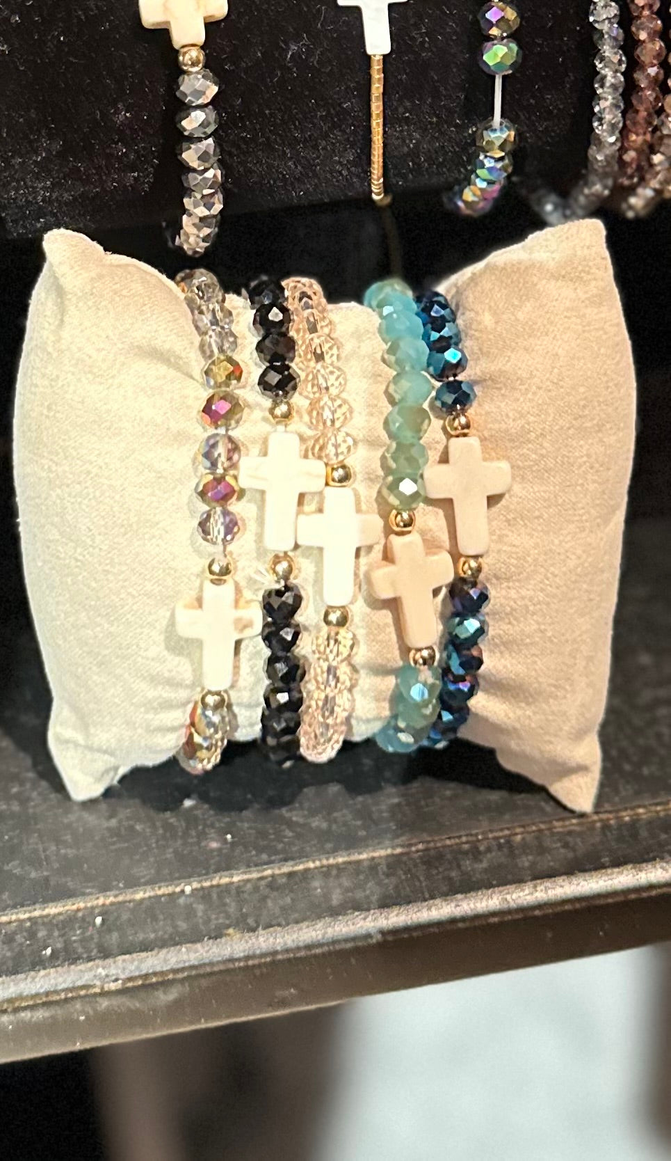 Cross + Crystal Bead Elastic Bracelet