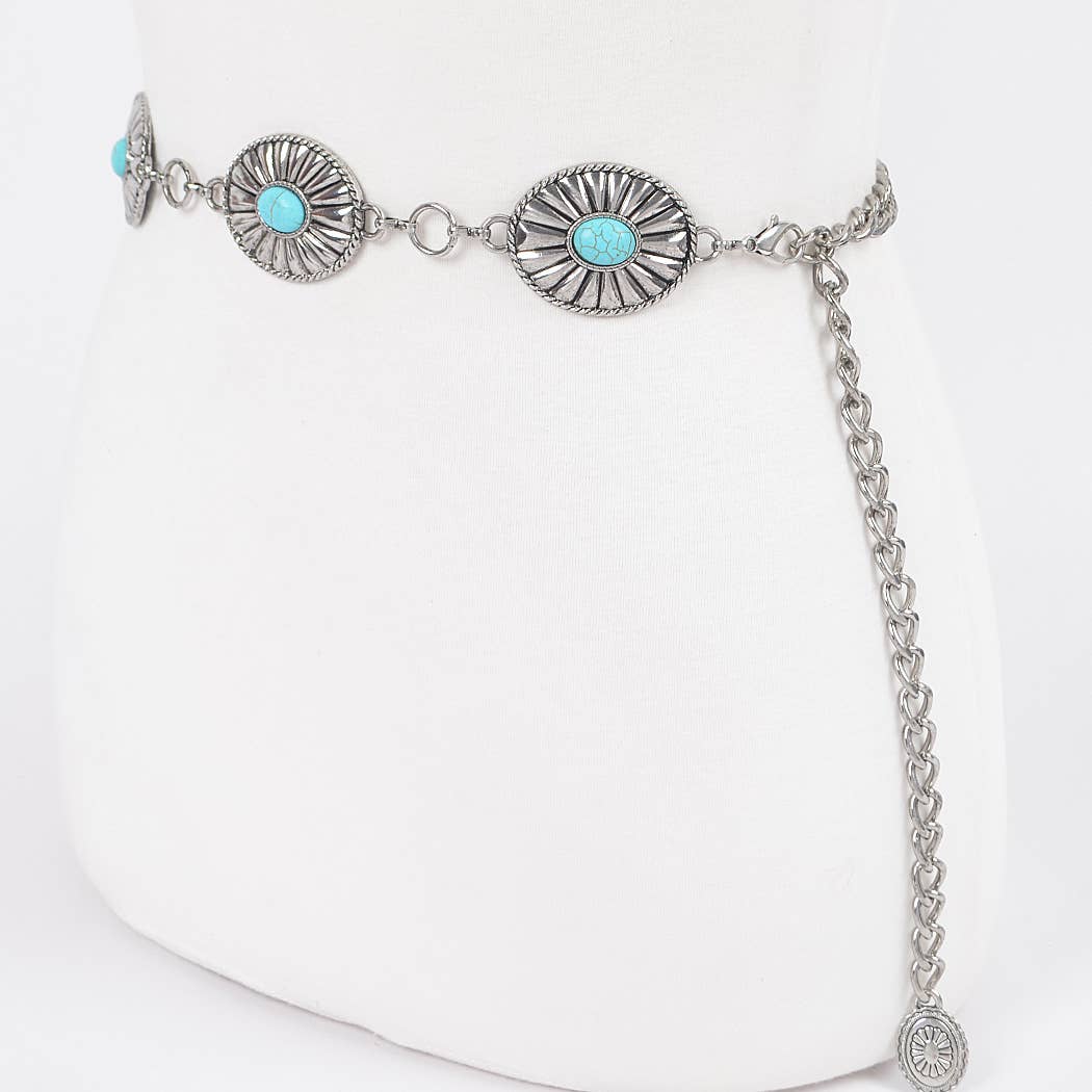 Silver tone Western Style Metal Chain Belt