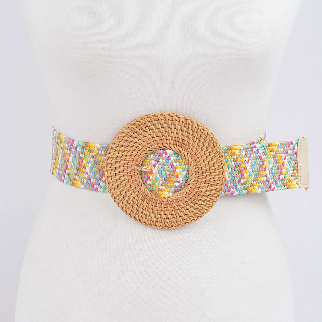 Oversized Round Bamboo Buckle Elastic Belt