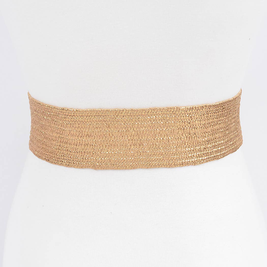 CURVY Goldtone Wide Metal Twist Frame Elastic Buckle Belt