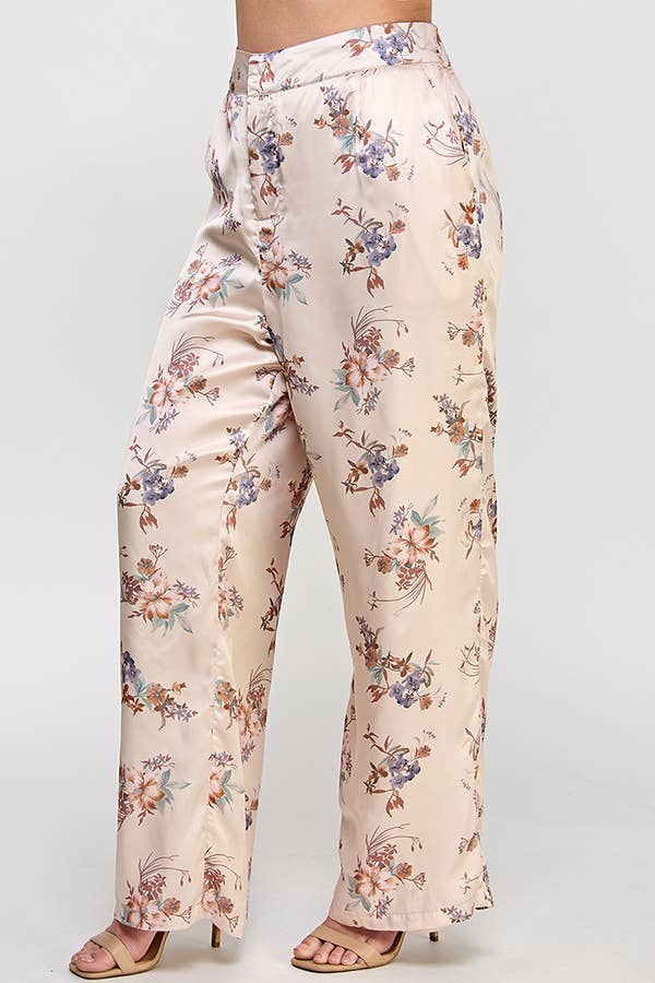 Plus Size Satin Floral Pant SS2391P-P