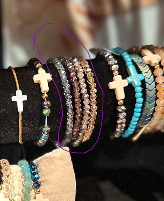 4 Set- Neutrals - Elastic Crystal Bead Bracelets