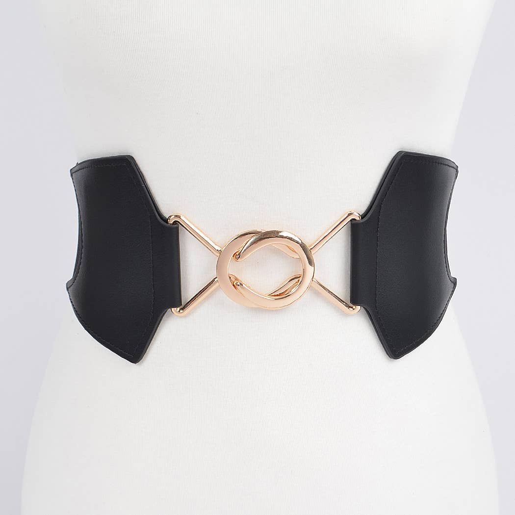 CURVY Black Faux Leather Elastic Belt