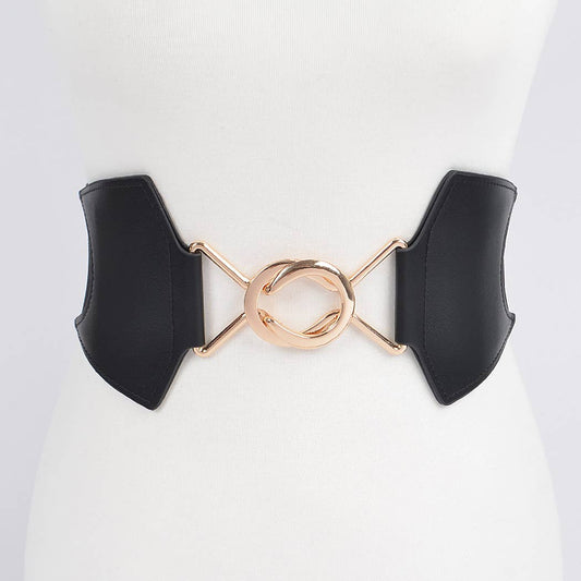 CURVY Black Faux Leather Elastic Belt