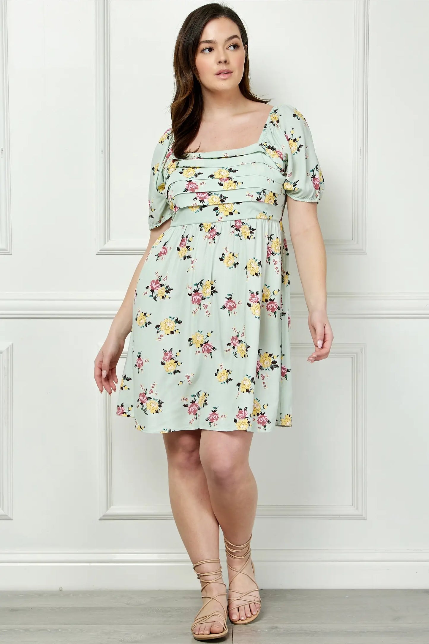 Curvy MINT FLORAL DREAM BABY DOLL DRESS