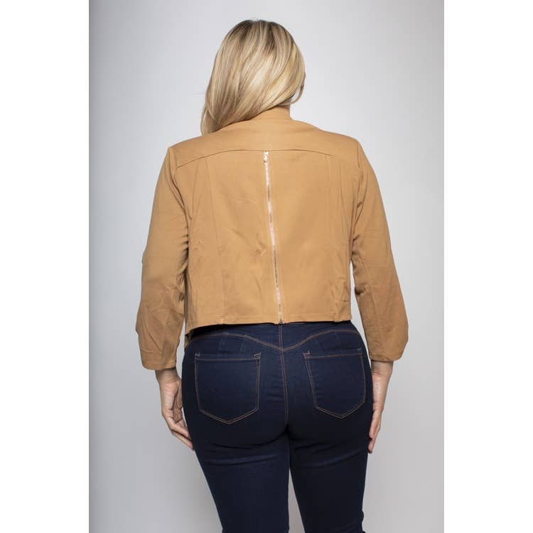 Curvy - WHITE OPEN FRONT ZIP BACK BLAZER JACKET