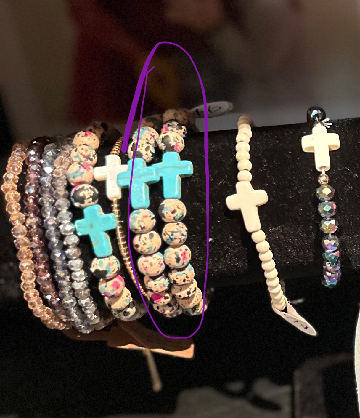 Cross Paint Splatter Wood Bead Bracelet
