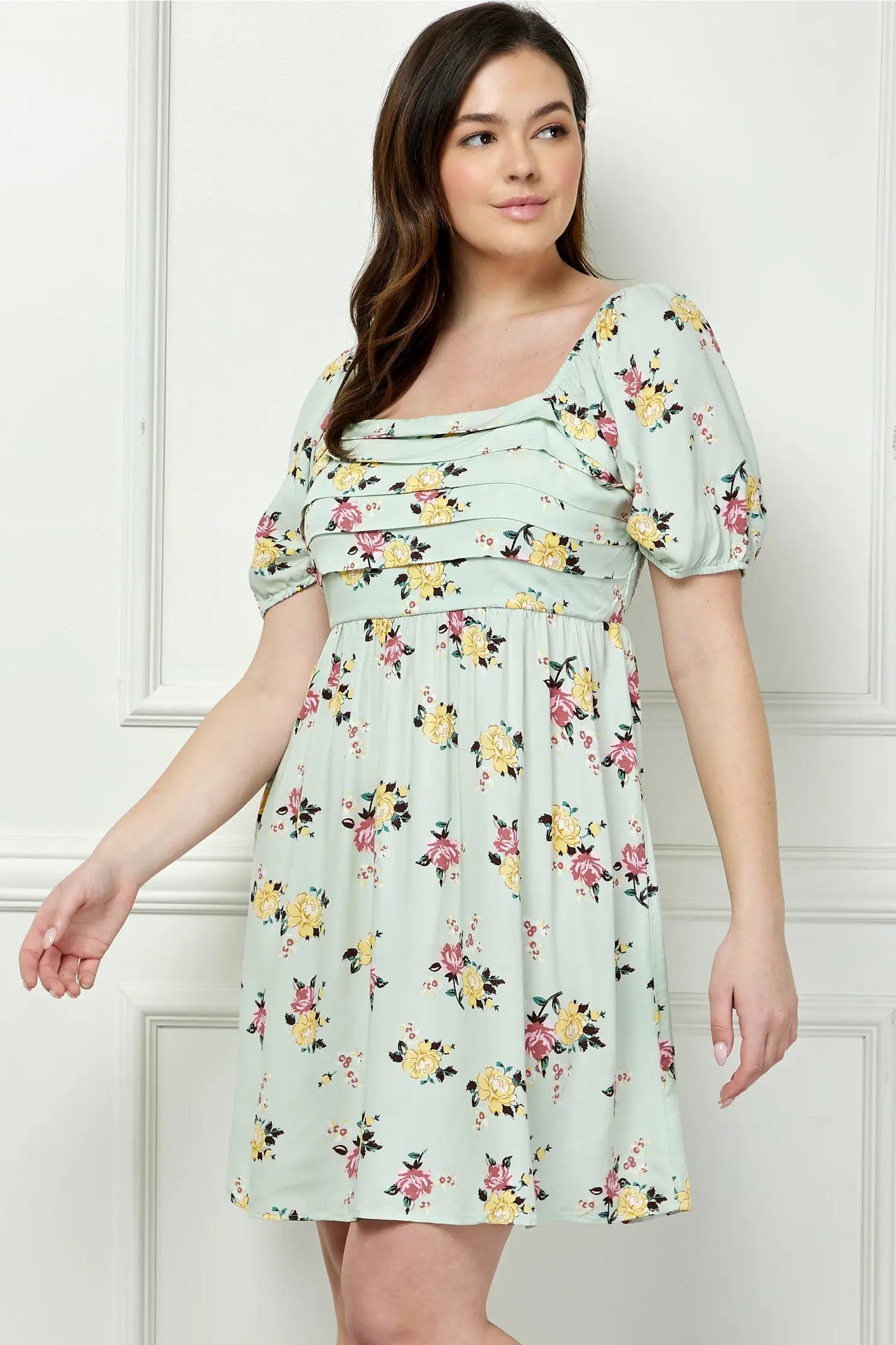 Curvy MINT FLORAL DREAM BABY DOLL DRESS