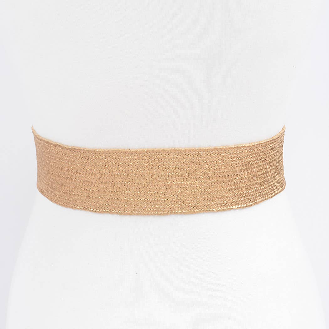 Natural & Gold Wide Pearl Buckle Elastic Belt