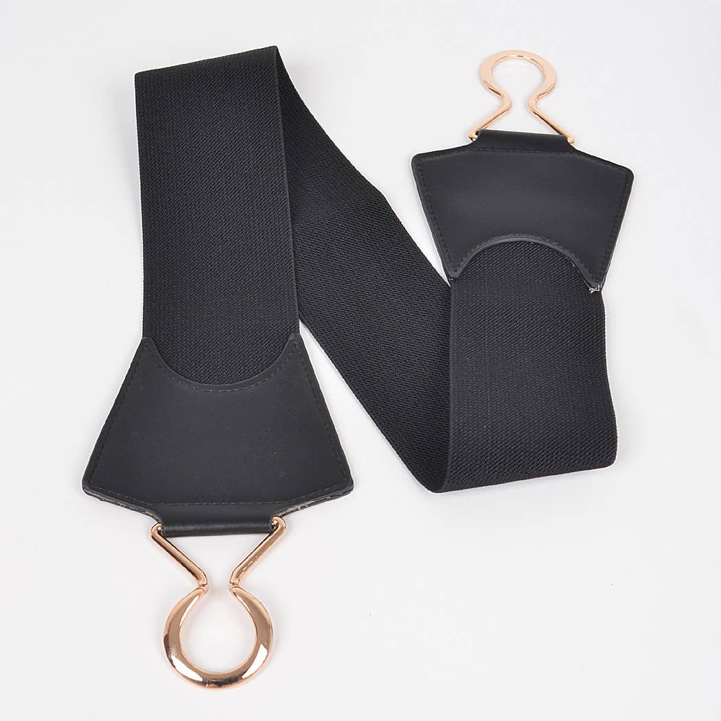 CURVY Black Faux Leather Elastic Belt