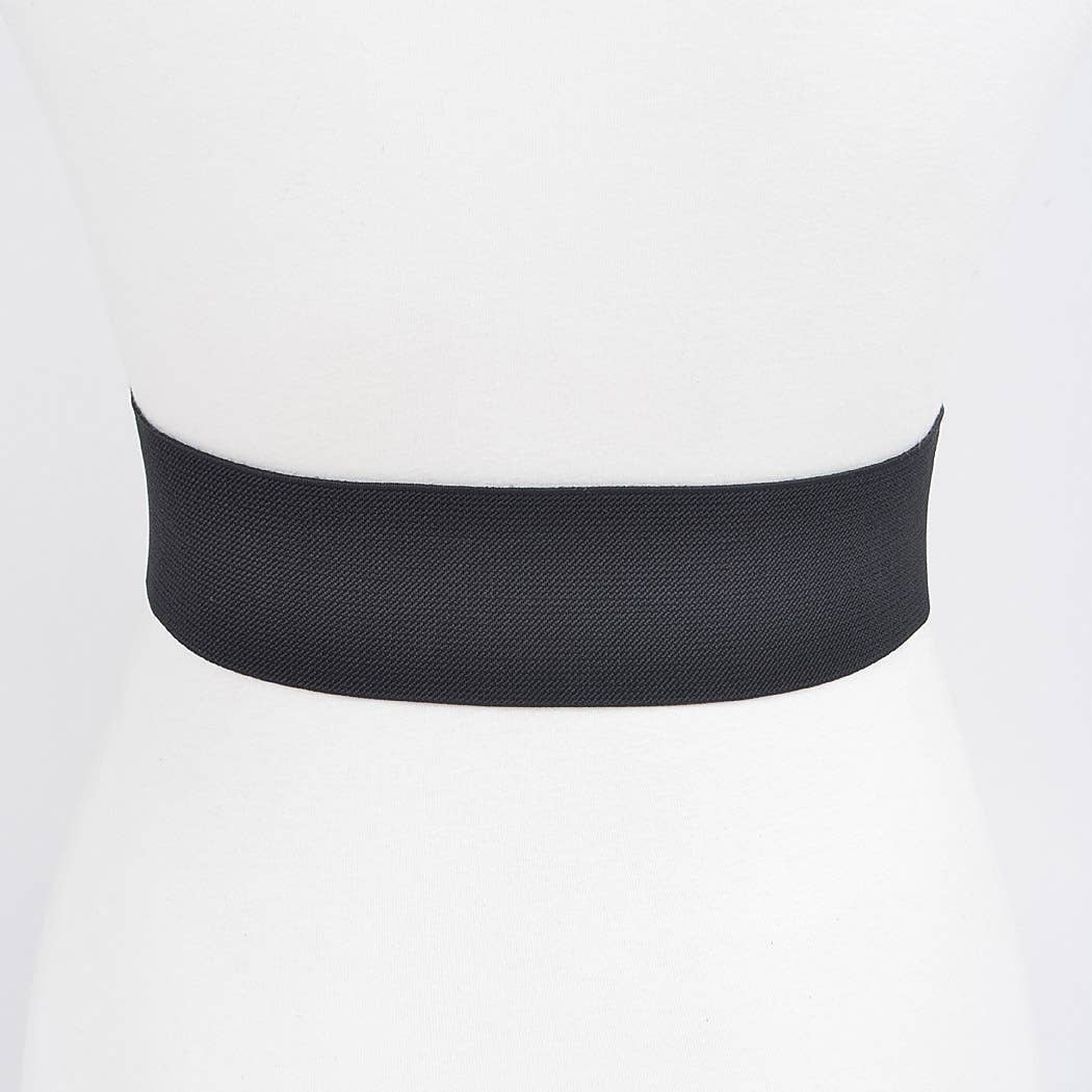 CURVY Black & Gold Rhinestone Buckle Elastic Belt