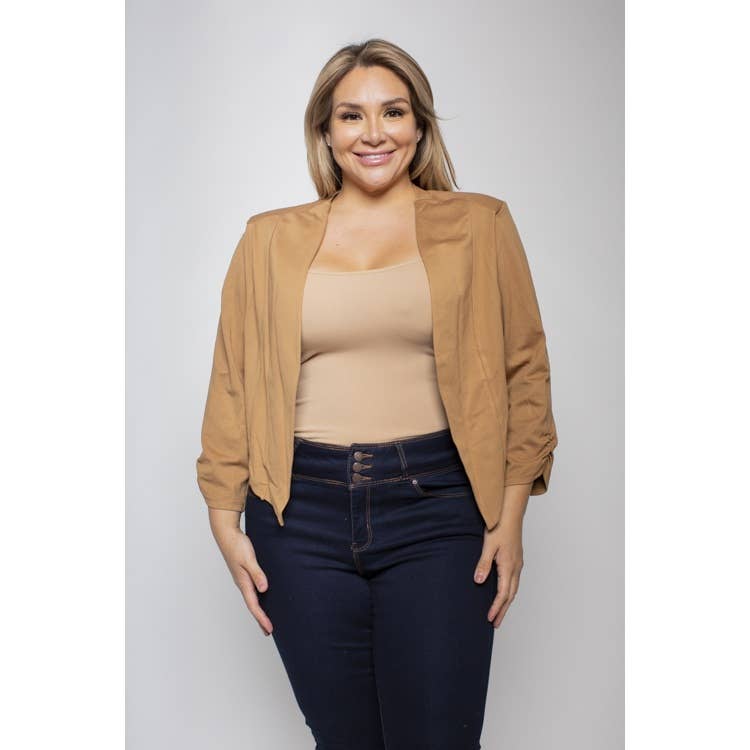 Curvy - WHITE OPEN FRONT ZIP BACK BLAZER JACKET