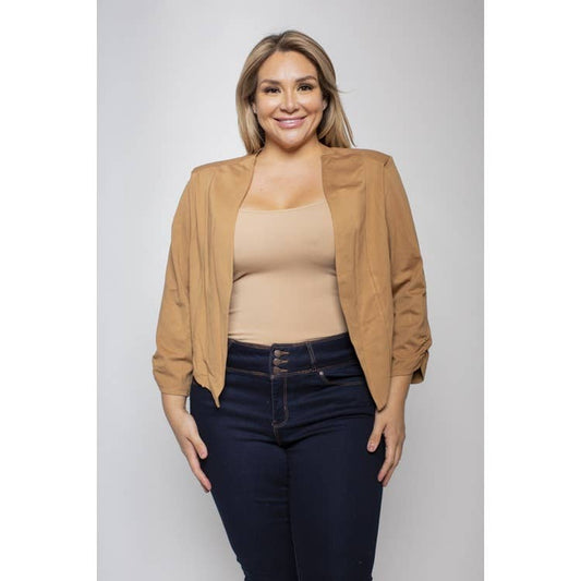Curvy - WHITE OPEN FRONT ZIP BACK BLAZER JACKET