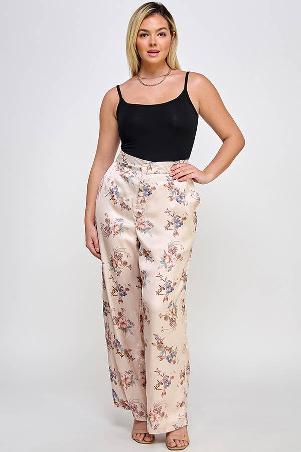 Plus Size Satin Floral Pant SS2391P-P