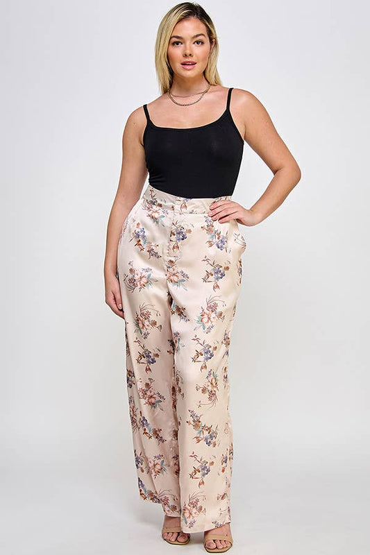 Plus Size Satin Floral Pant SS2391P-P