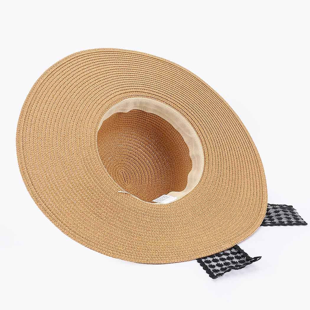 IVORY Faux Straw Wide Brim Hat w/ white band