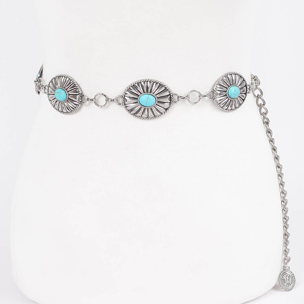 Silver tone Western Style Metal Chain Belt