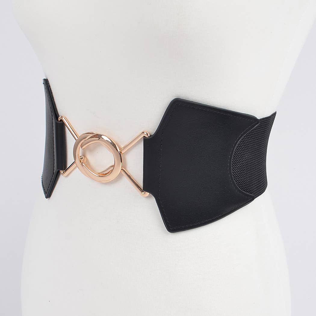 CURVY Black Faux Leather Elastic Belt