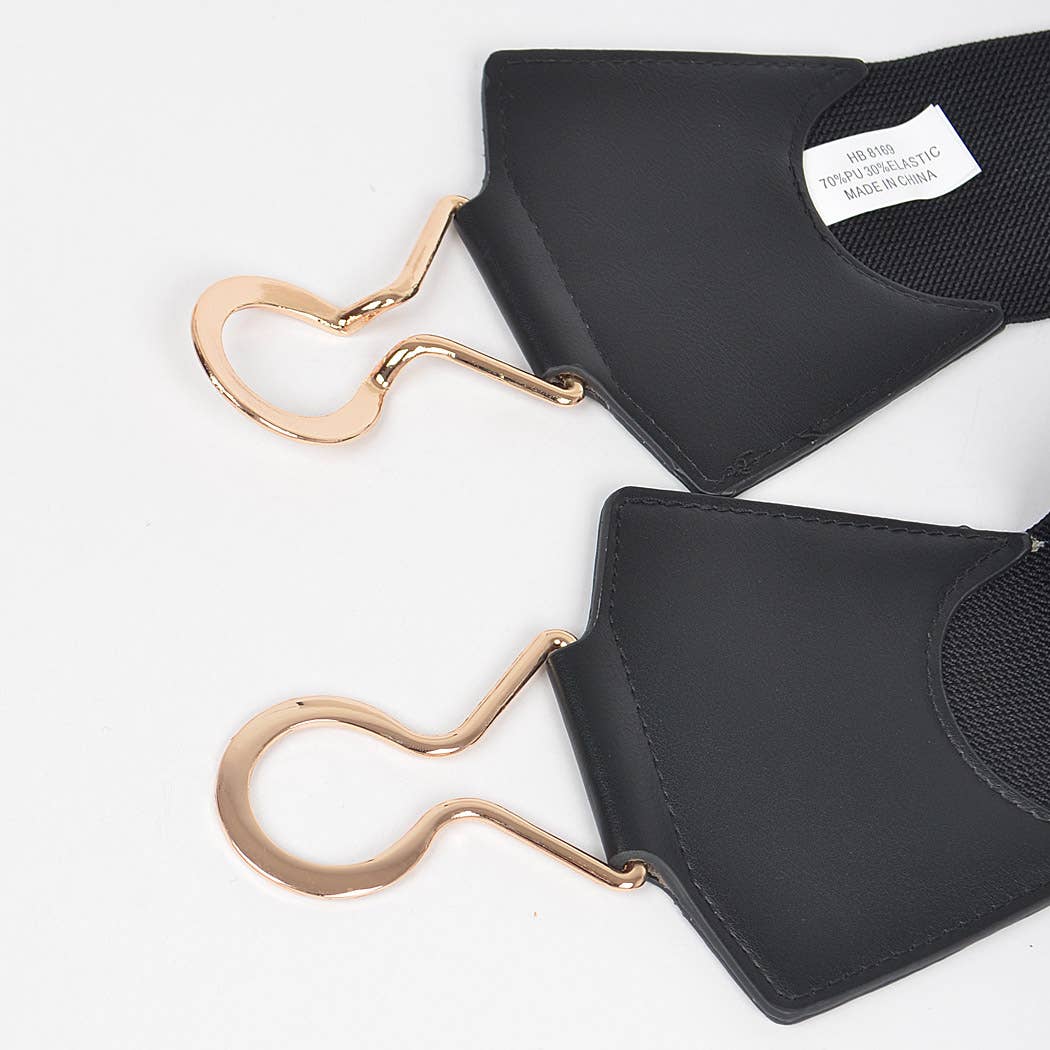 CURVY Black Faux Leather Elastic Belt