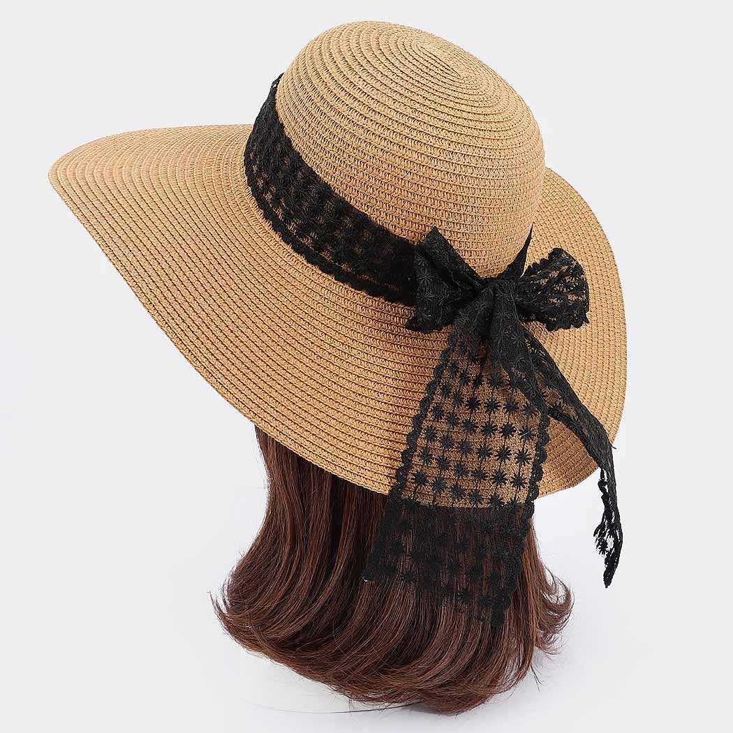 IVORY Faux Straw Wide Brim Hat w/ white band