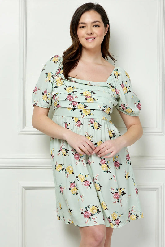 Curvy MINT FLORAL DREAM BABY DOLL DRESS