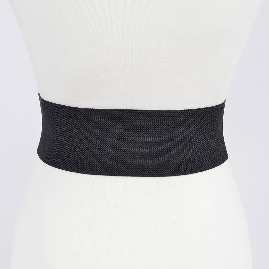 CURVY Black Faux Leather Elastic Belt