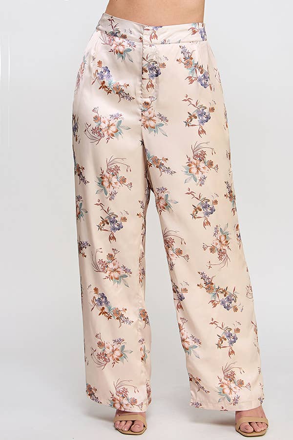 Plus Size Satin Floral Pant SS2391P-P