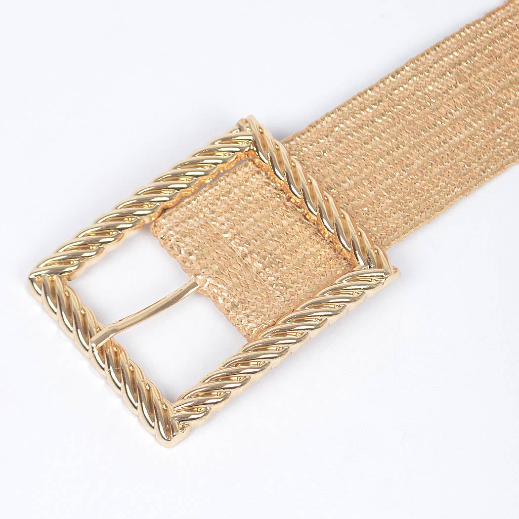 CURVY Goldtone Wide Metal Twist Frame Elastic Buckle Belt