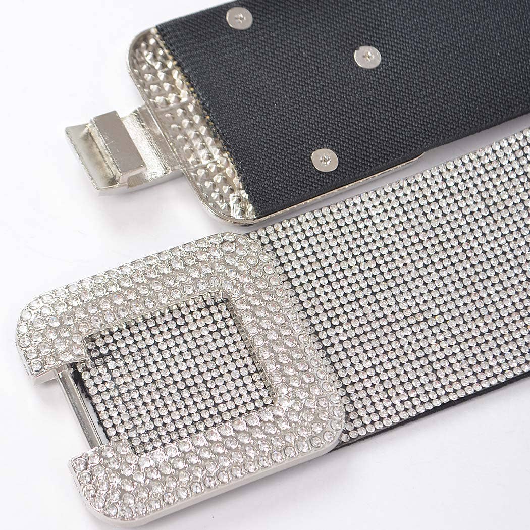 CURVY - Black Rhinestone Plus Size Elastic Belt