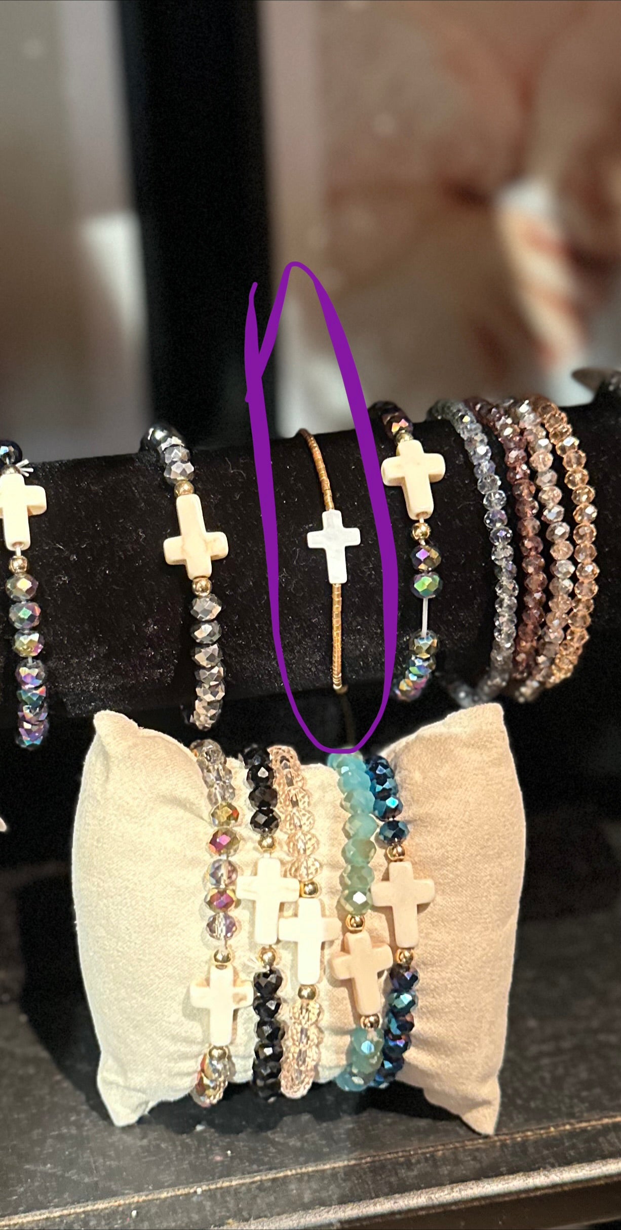 Adjustable Ivory Cross & Gold Seed Bead Bracelet (large wrist friendly!)