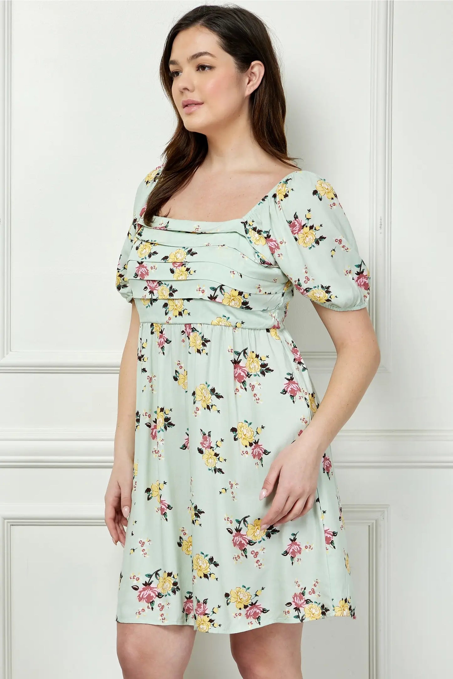Curvy MINT FLORAL DREAM BABY DOLL DRESS