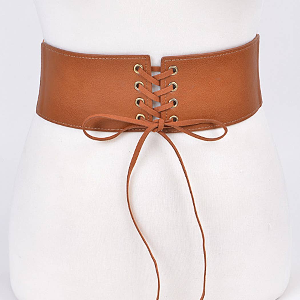 Camel Corset Belt With Ribbon Detail