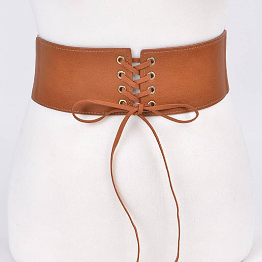Camel Corset Belt With Ribbon Detail