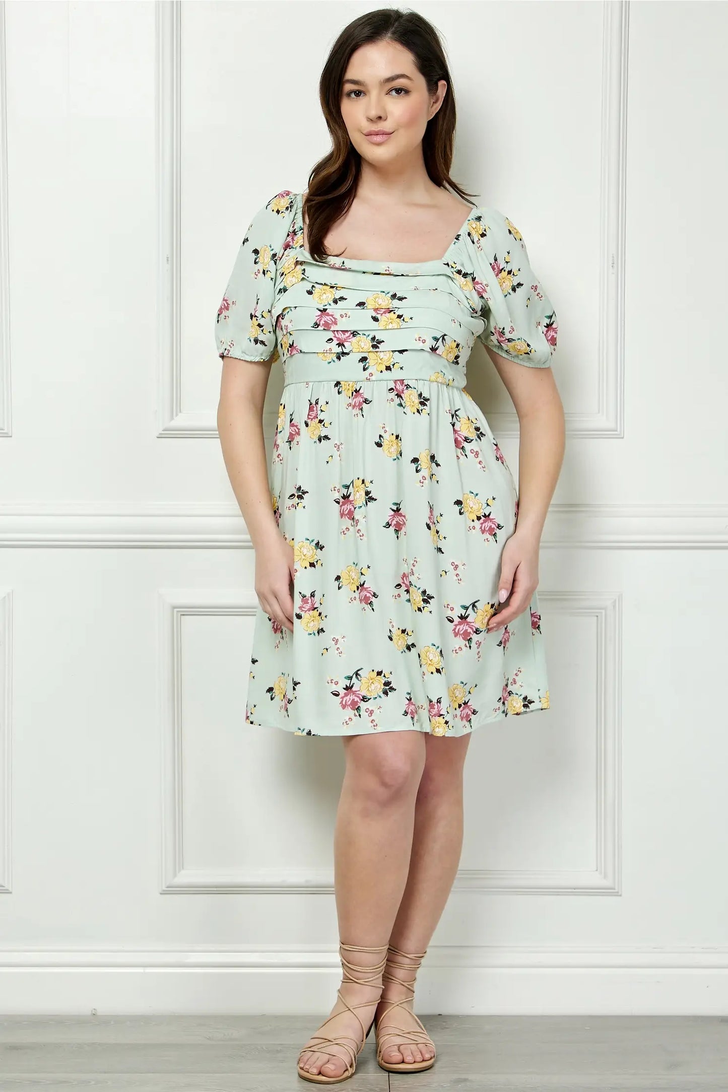 Curvy MINT FLORAL DREAM BABY DOLL DRESS