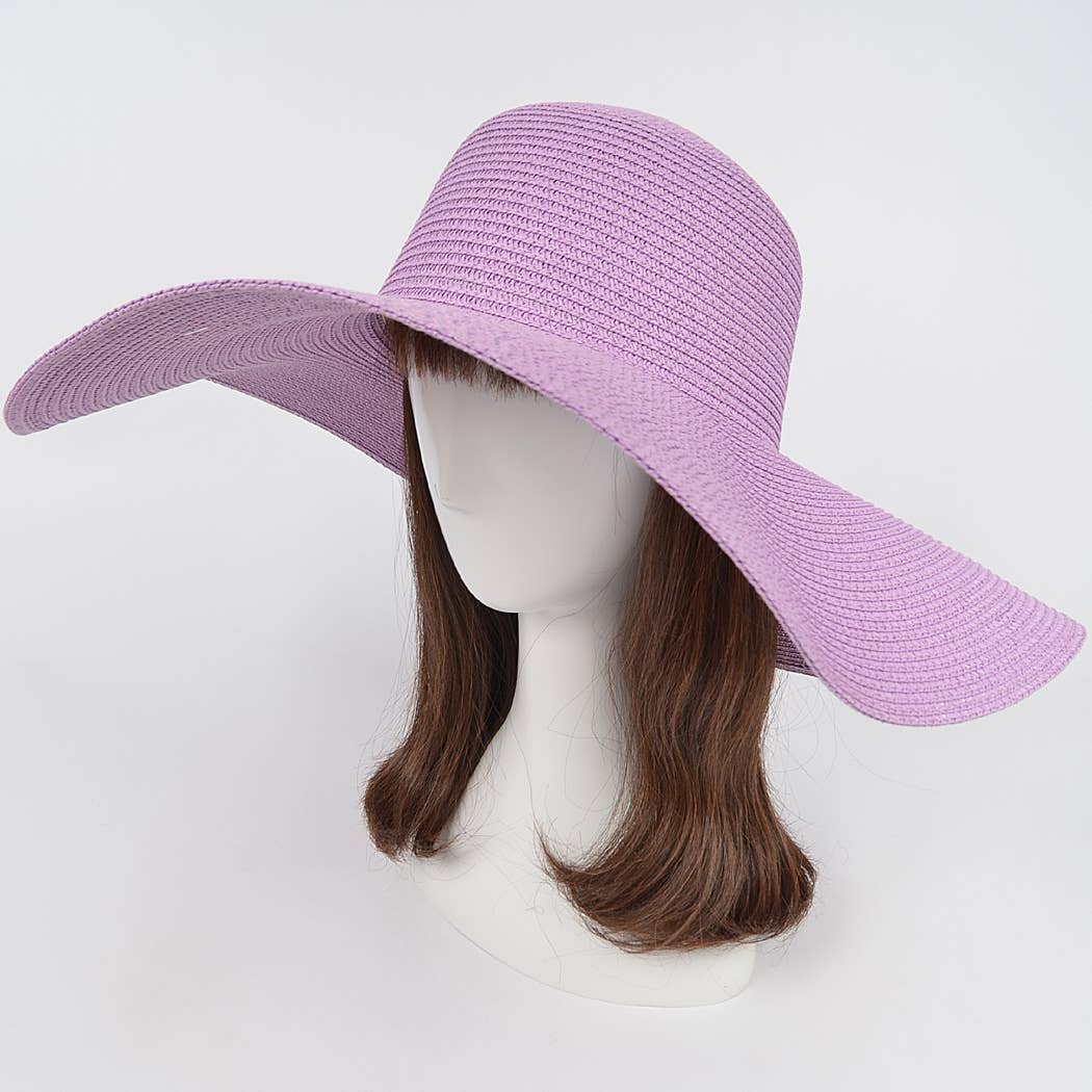 Lavender Wide Brim Straw Beach Hat