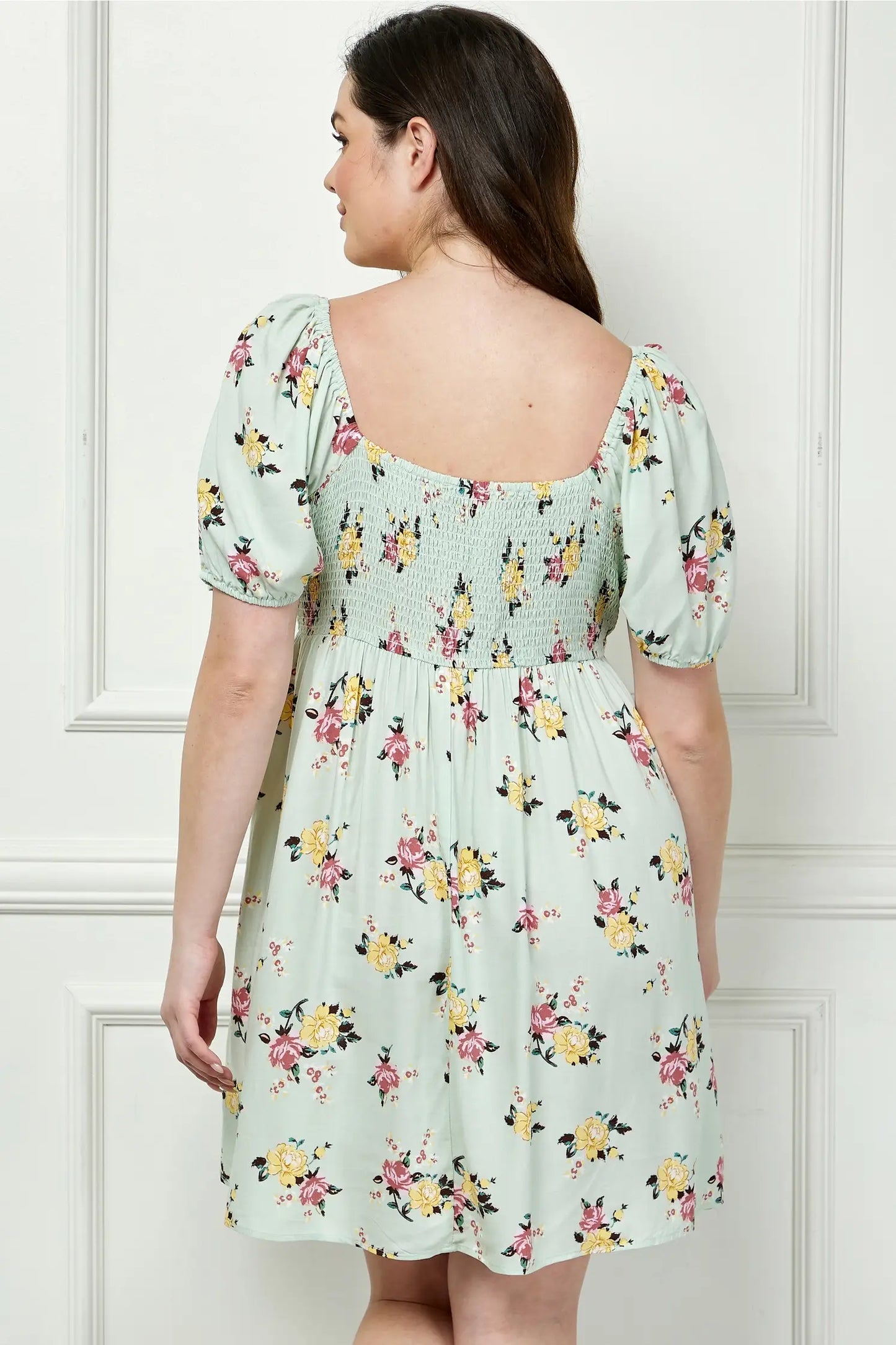 Curvy MINT FLORAL DREAM BABY DOLL DRESS