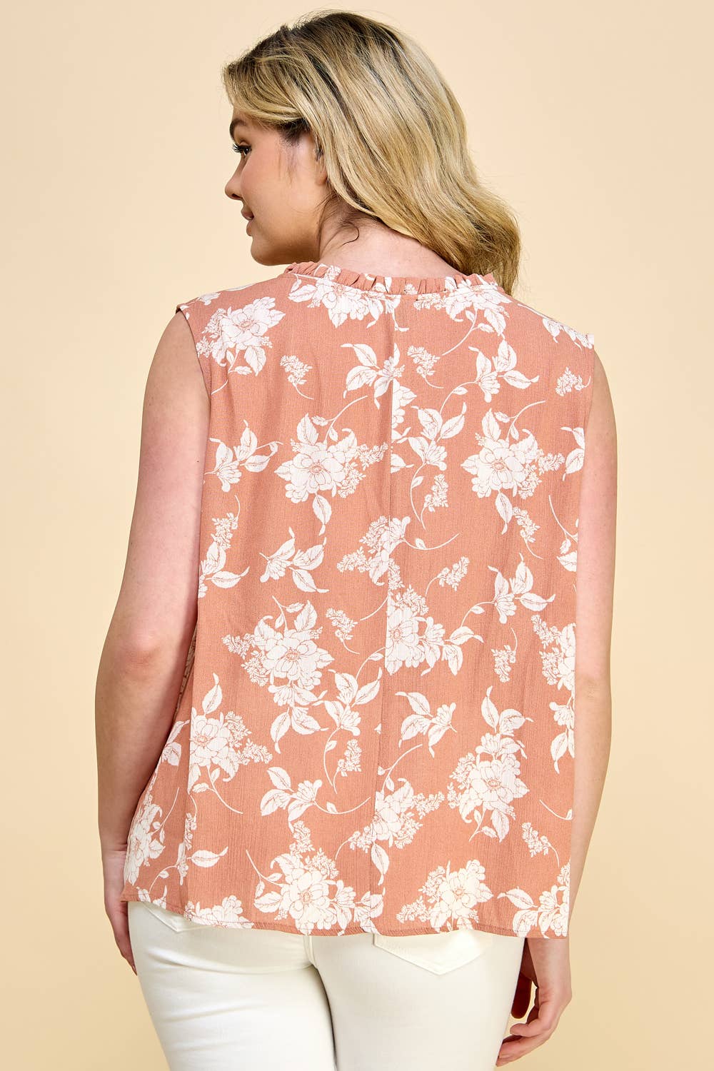 CURVY PEACH SLEEVELESS BABYDOLL TUNIC WITH TASSEL