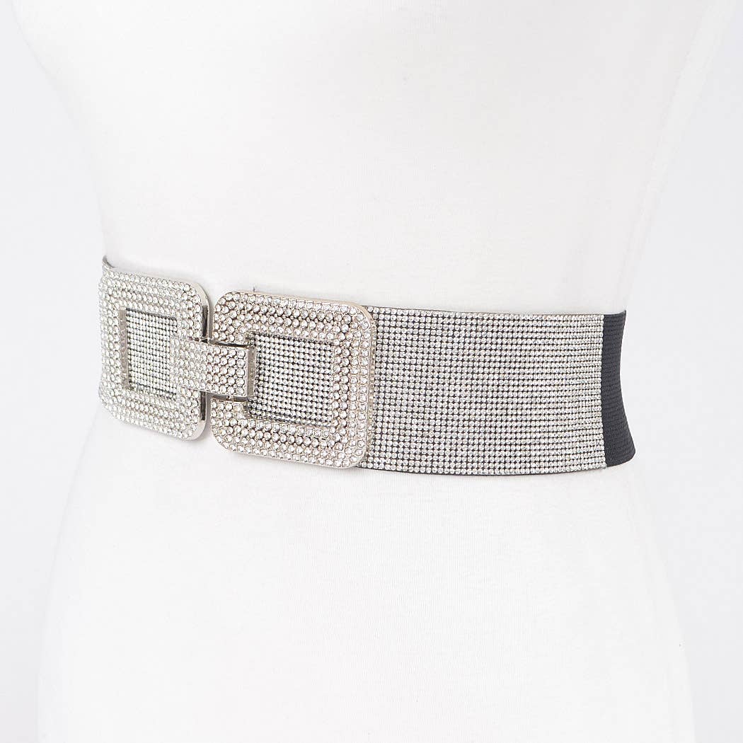 CURVY - Black Rhinestone Plus Size Elastic Belt