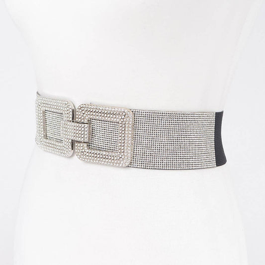 CURVY - Black Rhinestone Plus Size Elastic Belt