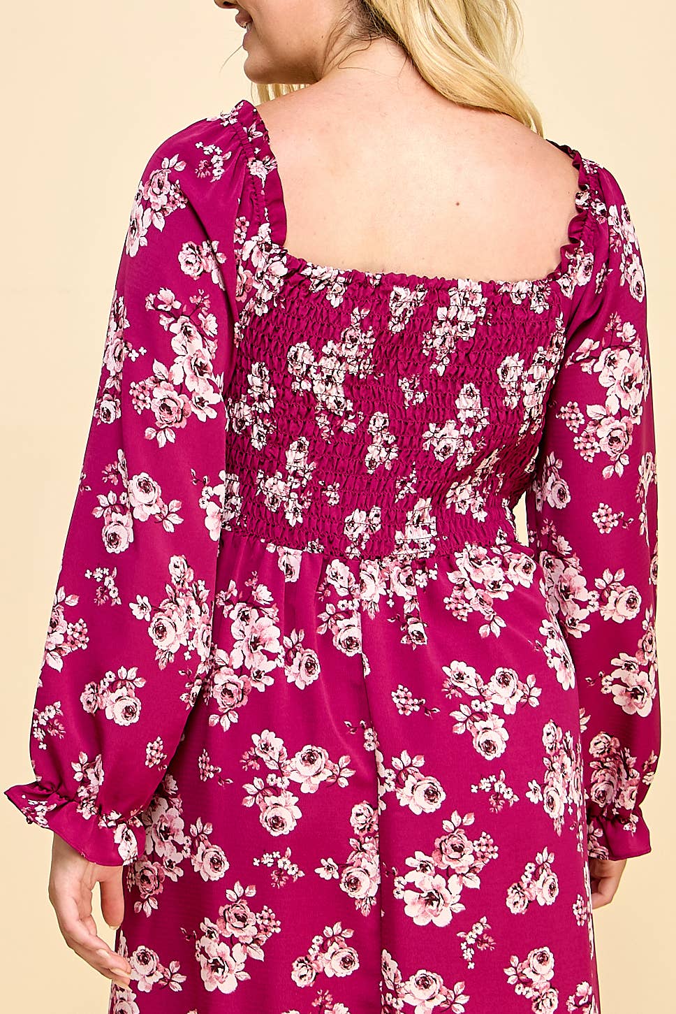 Curvy MAGENTA LONG SLEEVE MIDI CORSET DRESS