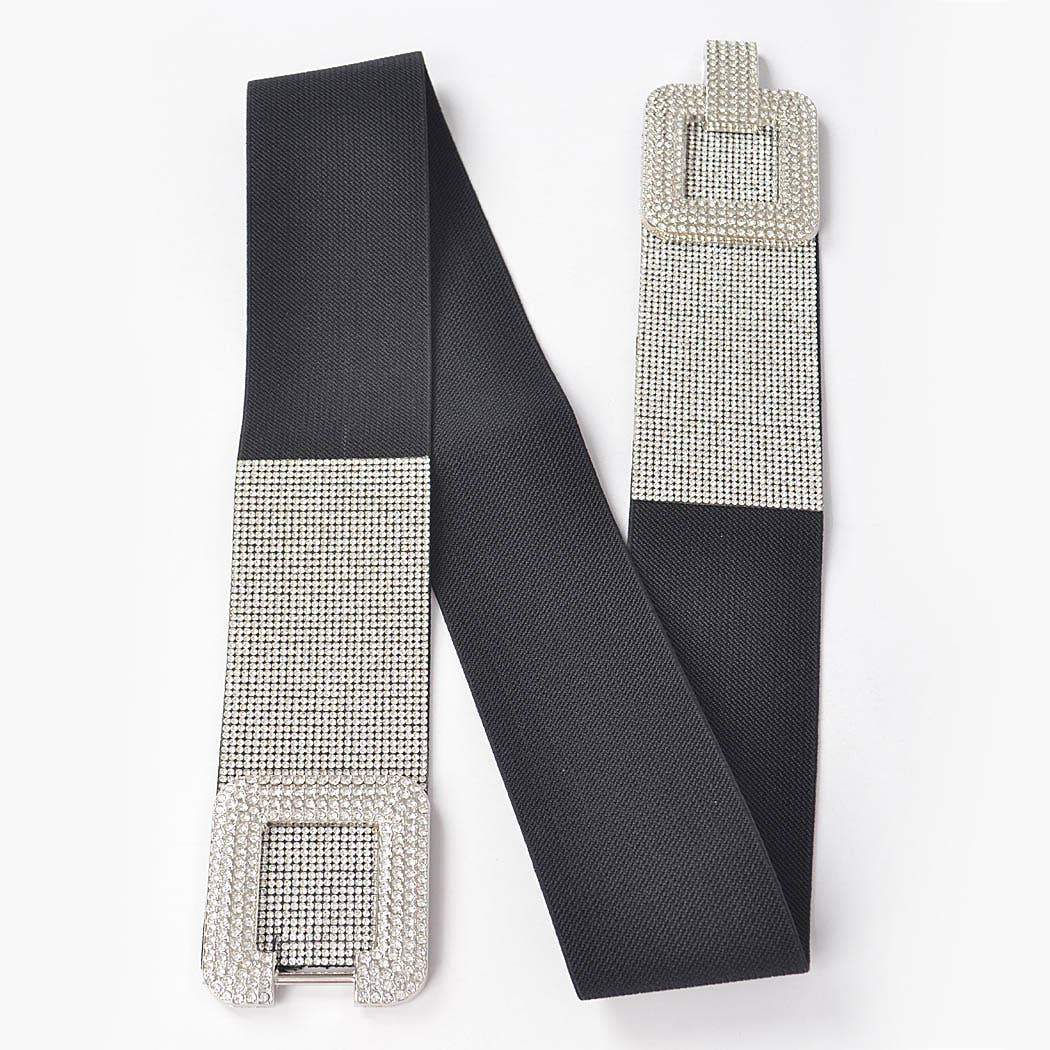 CURVY - Black Rhinestone Plus Size Elastic Belt