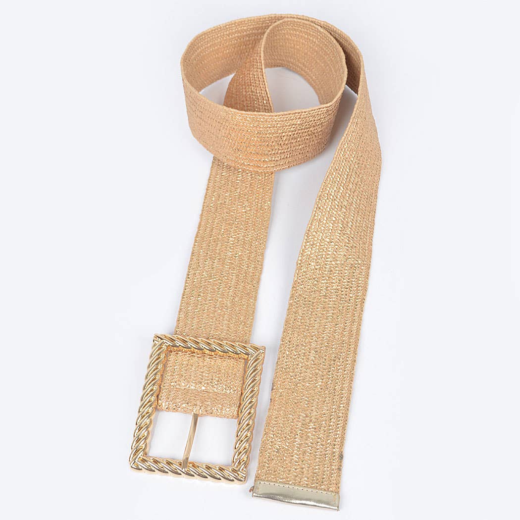 CURVY Goldtone Wide Metal Twist Frame Elastic Buckle Belt