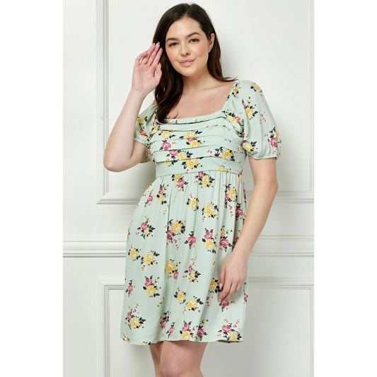 Curvy MINT FLORAL DREAM BABY DOLL DRESS