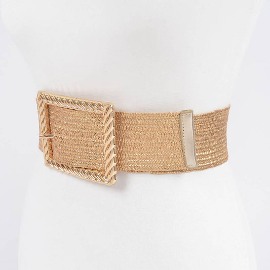 CURVY Goldtone Wide Metal Twist Frame Elastic Buckle Belt