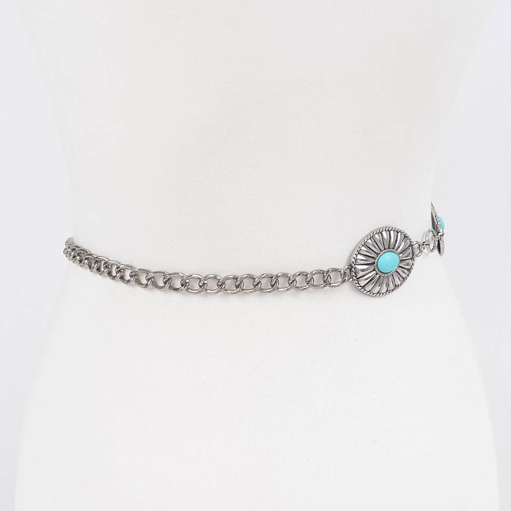Silver tone Western Style Metal Chain Belt