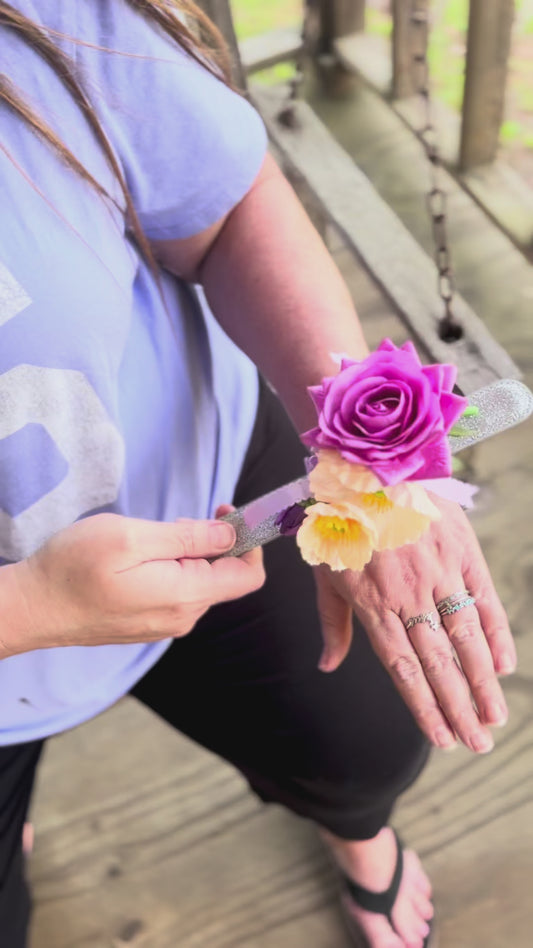Faux Real-Touch Floral Wrist Corsage - Slap Bracelet